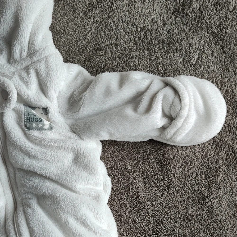 Carter's White Plush Hooded Footed One-Piece with Ears